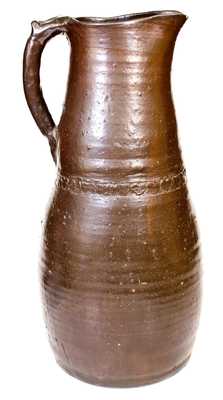 Very Rare Oversized Stoneware Pitcher with Coggled Hearts Decoration, Midwestern or Southern