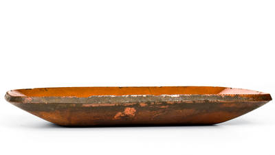 Scarce Huntington, Long Island, Redware Loaf Dish with "L" Motif