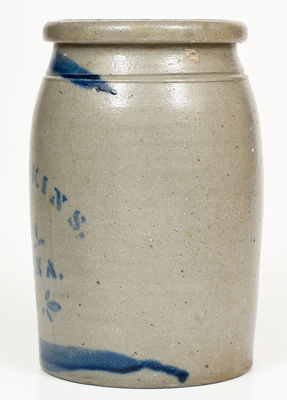 Western PA Stoneware Jar with URSINA, PA Stenciled Advertising