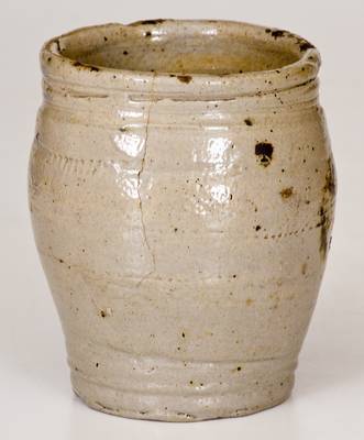 Rare Diminutive Iron-Decorated Stoneware Apprentice's Jar, att. Warne & Letts, South Amboy, NJ