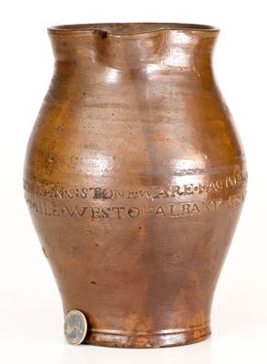 Very Rare PAUL CUSHMAN / 1809 Stoneware Pitcher with Two-Line "ALBANY GOAL" (Jail) Inscription