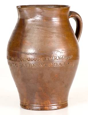 Very Rare PAUL CUSHMAN / 1809 Stoneware Pitcher with Two-Line "ALBANY GOAL" (Jail) Inscription
