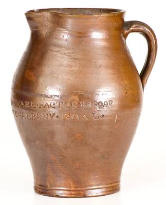 Very Rare PAUL CUSHMAN / 1809 Stoneware Pitcher with Two-Line "ALBANY GOAL" (Jail) Inscription