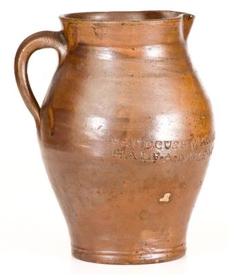 Very Rare PAUL CUSHMAN / 1809 Stoneware Pitcher with Two-Line "ALBANY GOAL" (Jail) Inscription