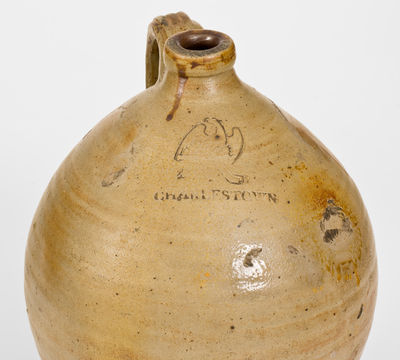 Charlestown (Boston) Stoneware Jug w/ Stamped Eagle / Cannon Motif