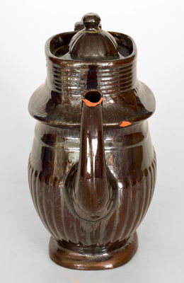Fine Molded Philadelphia Redware Coffeepot, probably Thomas Haig, circa 1815-1830