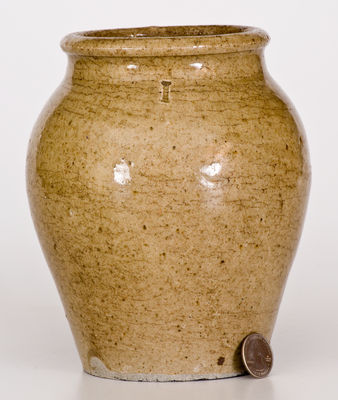Rare Small-Sized attrib. Pottersville Pottery, Edgefield District, SC Stoneware Jar w/ Stamped "I," c1830