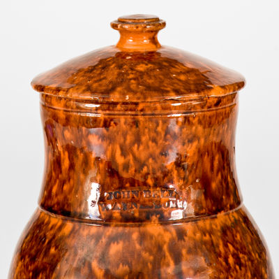Large-Sized JOHN BELL / WAYNESBORO Lidded Redware Ale Mug