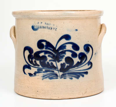 One-Gallon J. & E. NORTON / BENNINGTON, VT Stoneware Crock w/ Elaborate Floral Decoration