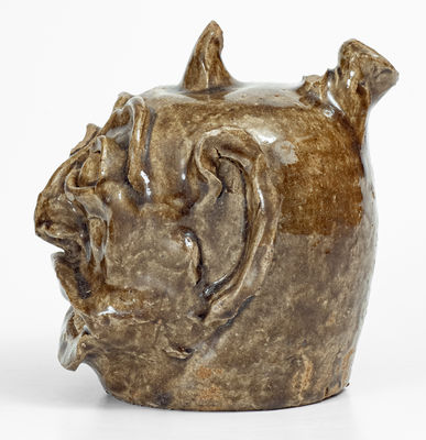 Rare and Important Edgefield District, SC Stoneware Face Harvest Jug w/ Elaborate Hand-Modeled Features