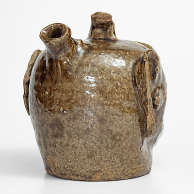 Rare and Important Edgefield District, SC Stoneware Face Harvest Jug w/ Elaborate Hand-Modeled Features