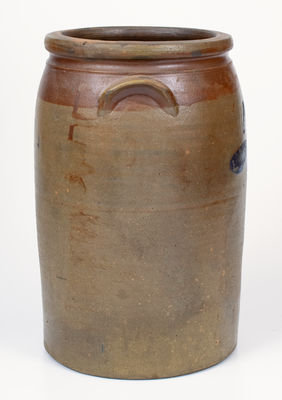 Rare 1867 Illinois Stoneware Churn w/ Cobalt and Brown Slip Decoration