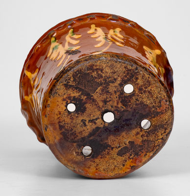 Rare Pennsylvania Redware Hanging Flowerpot w/ Slip Decoration