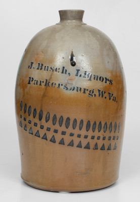 Scarce J. Busch, Liquors / Parkersburg, W.Va. Stoneware Advertising Jug, attrib. Donaghho