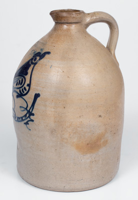 Scarce FORT EDWARD / POTTERY CO. (New York) Stoneware Syrup Jug w/ Cobalt Bird Decoration