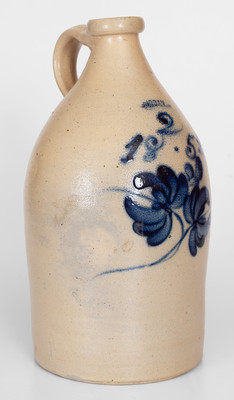 Rare JORDAN, New York 1852 Stoneware Jug w/ Cobalt Floral Decoration