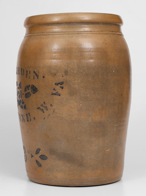 Three-Gallon T.D. HARDEN / PALATINE, W. VA. Stoneware Jar w/ Stenciled Rose