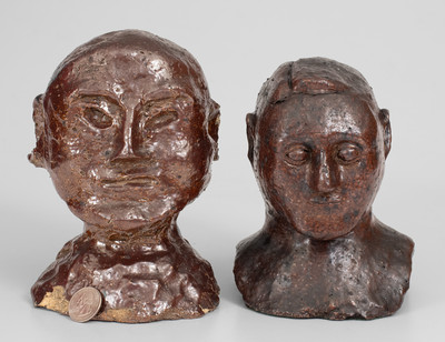 Two Sewer Tile Busts, probably Ohio origin, late 19th-mid 20th century