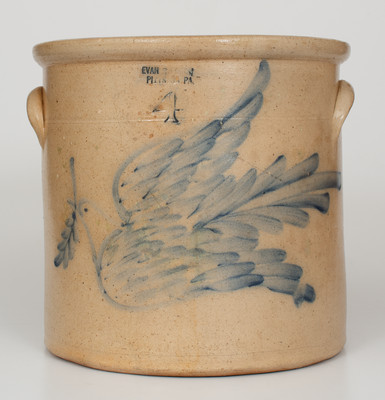 Exceptional EVAN R. JONES / PITTSTON, PA Stoneware Crock w/ Elaborate Dove Decoration