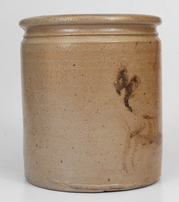 Very Rare Midwestern Stoneware Jar with Brown Slip Horse Decoration