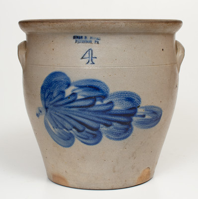 Fine 4 Gal. EVAN R. JONES / PITTSTON, PA Stoneware Jar with Bold Leaf Decoration