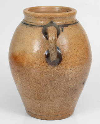 Rare Double-Handled Manhattan / New York City Stoneware Jar w/ Two-Color Slip Decoration, circa 1770