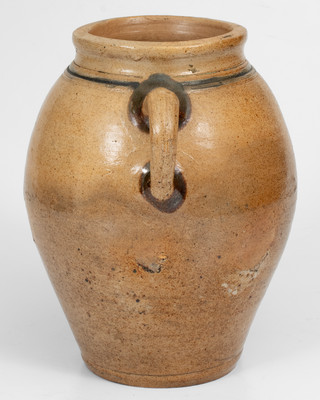 Rare Double-Handled Manhattan / New York City Stoneware Jar w/ Two-Color Slip Decoration, circa 1770