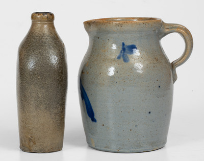 Lot of Two: Stoneware Pitcher (probably Thomas Haig, Philadelphia) and Stoneware Flask