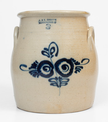 3 Gal. J. & E. NORTON / BENNINGTON, VT Stoneware Jar with Bold Slip-Trailed Floral Decoration