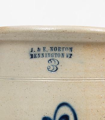 3 Gal. J. & E. NORTON / BENNINGTON, VT Stoneware Jar with Bold Slip-Trailed Floral Decoration