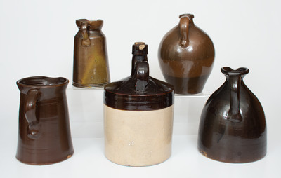 Lot of Five: Albany Slip-Glazed Stoneware Vessels incl. VINEGAR Pitcher