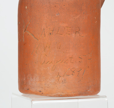 Unusual Hand-Molded Brick Clay Jug Inscribed 