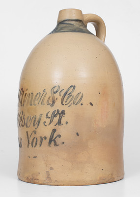 3 Gal. Stoneware Jug w/ Unusual Stenciled New York City Advertising