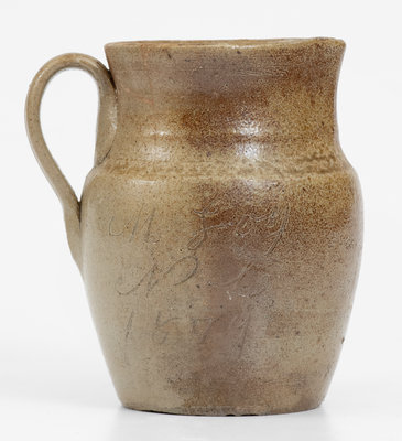 Extremely Rare Small-Sized Stoneware Pitcher: "M. Loy / NC / 1879" (Mebane Loy, Chatham County, NC)