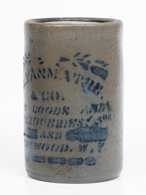 Very Rare Small-Sized RAVENSWOOD, W. VA Stoneware Advertising Canning Jar w/ Elaborate Stencil