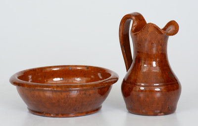 Rare JOHN BELL, Waynesboro, PA Miniature Redware Pitcher and Bowl Set