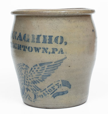 Fine A.P. DONAGHHO, / FREDERICKTOWN, PA Stoneware Stenciled Eagle Jar