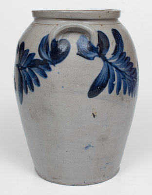 Three-Gallon Baltimore Stoneware Jar w/ Cobalt Floral Design, circa 1835