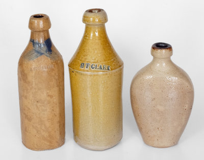 Lot of Three: Stoneware Flask and Two Stoneware Bottles