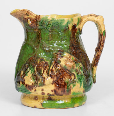 Strasburg, VA Multi-Glazed Redware Hunt Scene Pitcher