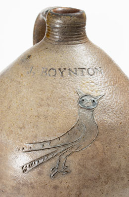 Very Rare J. BOYNTON, Albany, NY Stoneware Jug w/ Incised Owl Decoration, 1816-1818