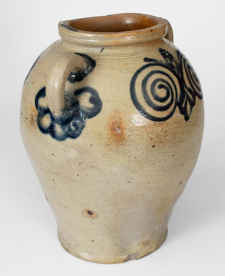 Exceptional Vertical-Handled Stoneware Jar w/ Watchspring Design, Manhattan, NY, circa 1775