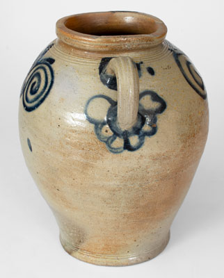 Exceptional Vertical-Handled Stoneware Jar w/ Watchspring Design, Manhattan, NY, circa 1775