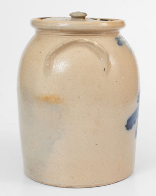 J. NORTON & CO. / BENNINGTON, VT Lidded Stoneware Jar w/ Cobalt Bird Decoration