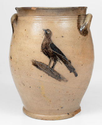 Rare Albany, NY Stoneware Jar w/ Manganese Incised Birds, early 19th century