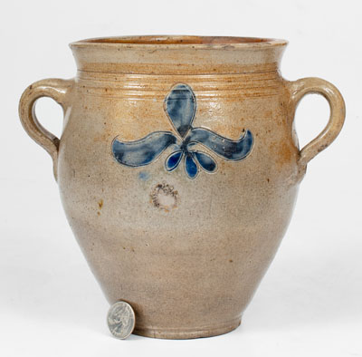 Fine Vertical Handled 1/2 Gal. Stoneware Jar with Incised Decoration, Manhattan, c1790