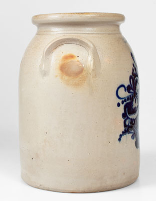 J. & E. NORTON / BENNINGTON, VT Stoneware Jar w/ Slip-Trailed Floral Basket Decoration