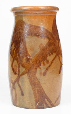 Unusual Redware Churn w/ Elaborate Manganese Decoration, possibly Southern