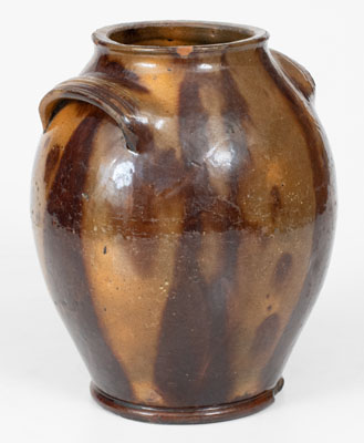 Fine Handled Redware Jar with Streaked Manganese Decoration, Eastern U.S. origin