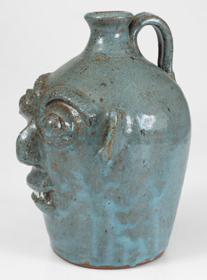 Rare Blue-Glazed B.B. CRAIG / VALE, N.C. Stoneware Face Jug